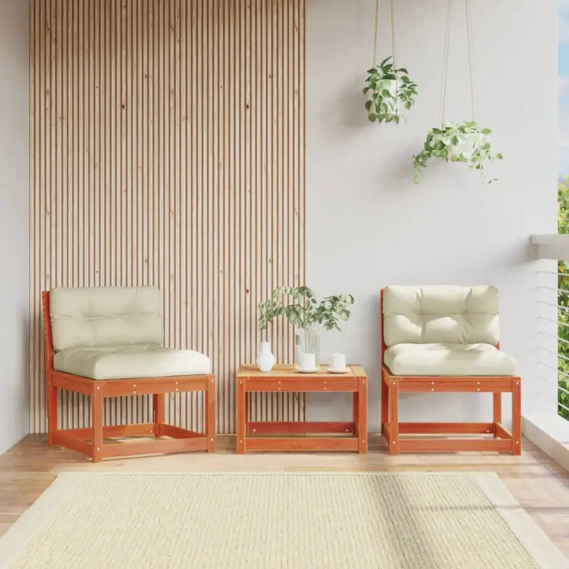 Loungebanken van massief grenenhout met modulair ontwerp voor tuin en terras - Wasbruin / met kussens / 2 - Loungebanken