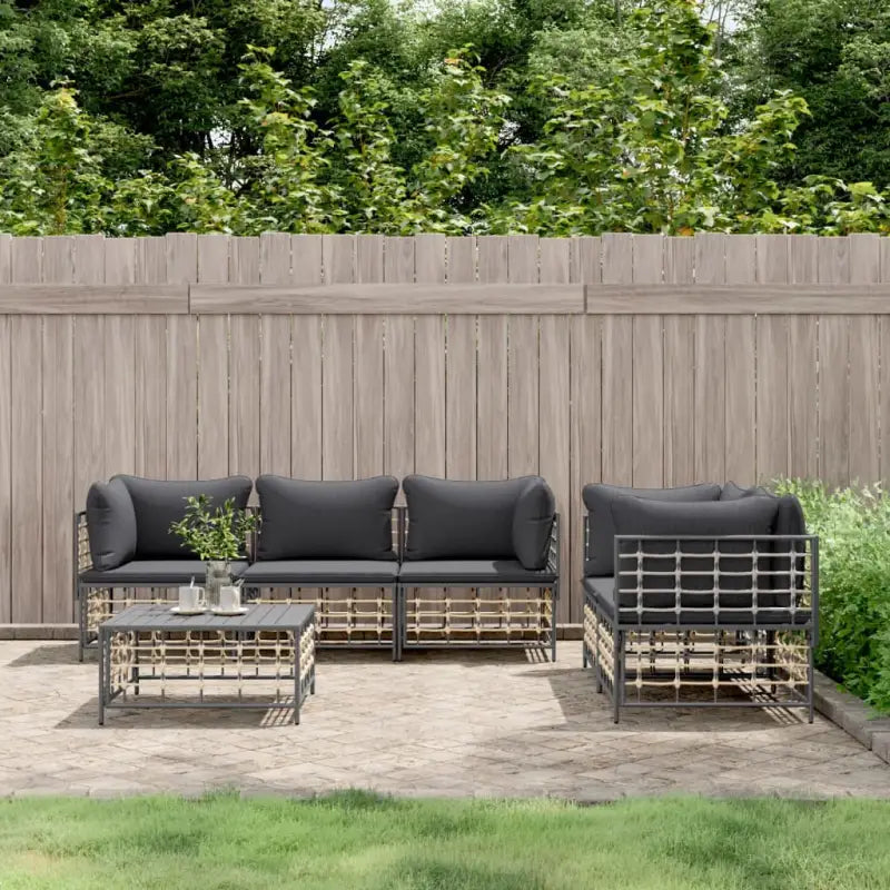 Loungebanken van poly rattan in antraciet materiaal met textileen afmetingen - 1 / Donkergrijs / 4x hoek + midden