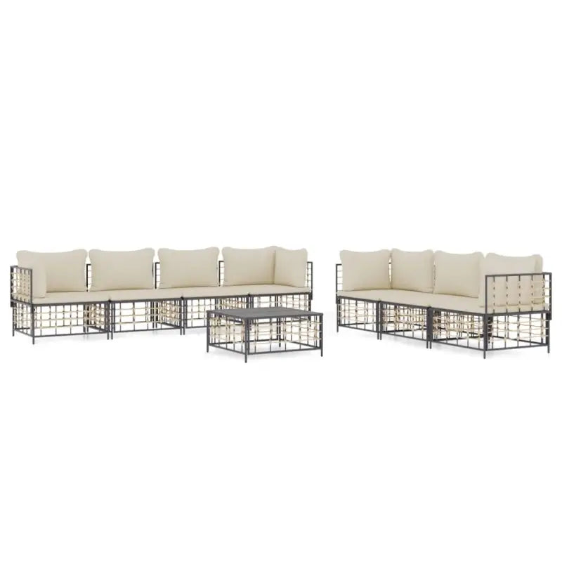 Loungebanken van poly rattan in antraciet materiaal met textileen afmetingen - Loungebanken