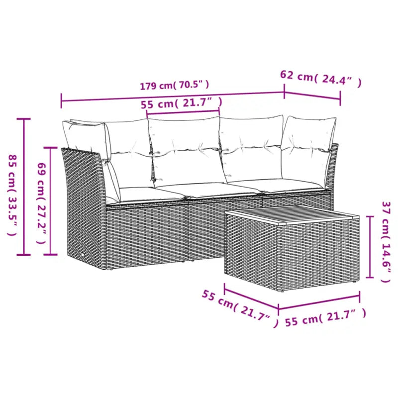Loungebanks voor tuin met gepoedercoat staal en poly rattan - Tuinsets
