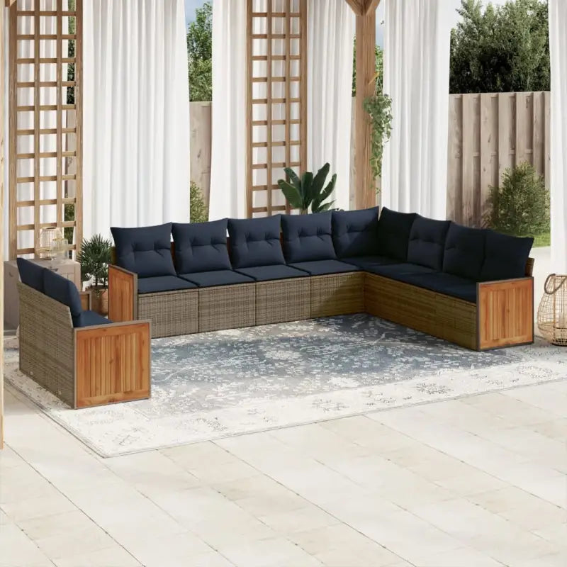 Loungebankset in grijs materiaal met gepoedercoat staal en waterdichte zak - Grijs en blauw / Zonder tafel - Tuinsets