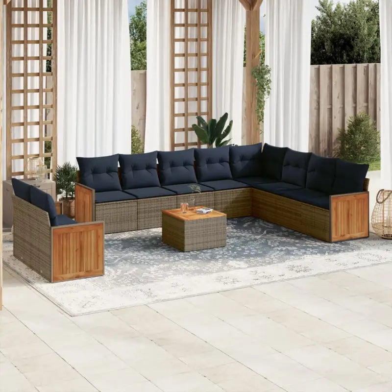 Loungebankset in grijs materiaal met gepoedercoat staal en waterdichte zak - Grijs en blauw / Met tafel - Tuinsets