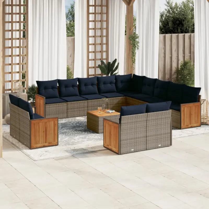 Loungebankset met grijs materiaal en waterdichte zak voor terras - Grijs en blauw / Met tafel - Tuinsets