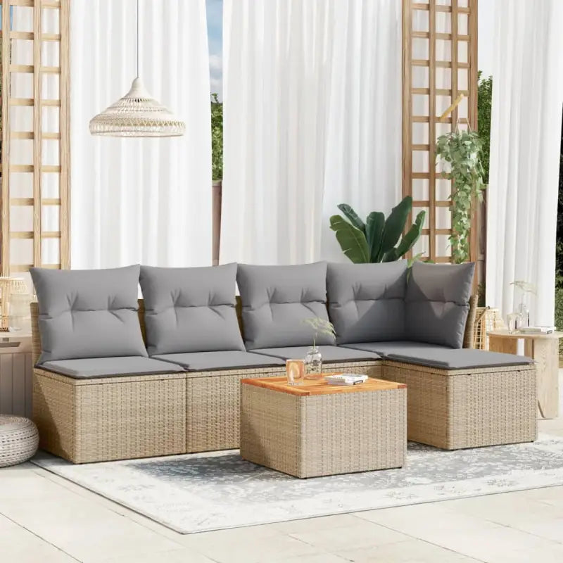 Loungebankset van beige materiaal met gepoedercoat staal afmetingen - Beige en grijs - Tuinsets