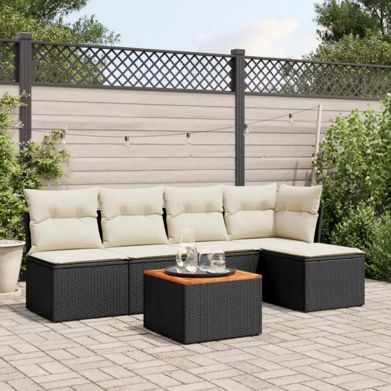 Loungebankset van beige materiaal met gepoedercoat staal afmetingen - Zwart en crème - Tuinsets