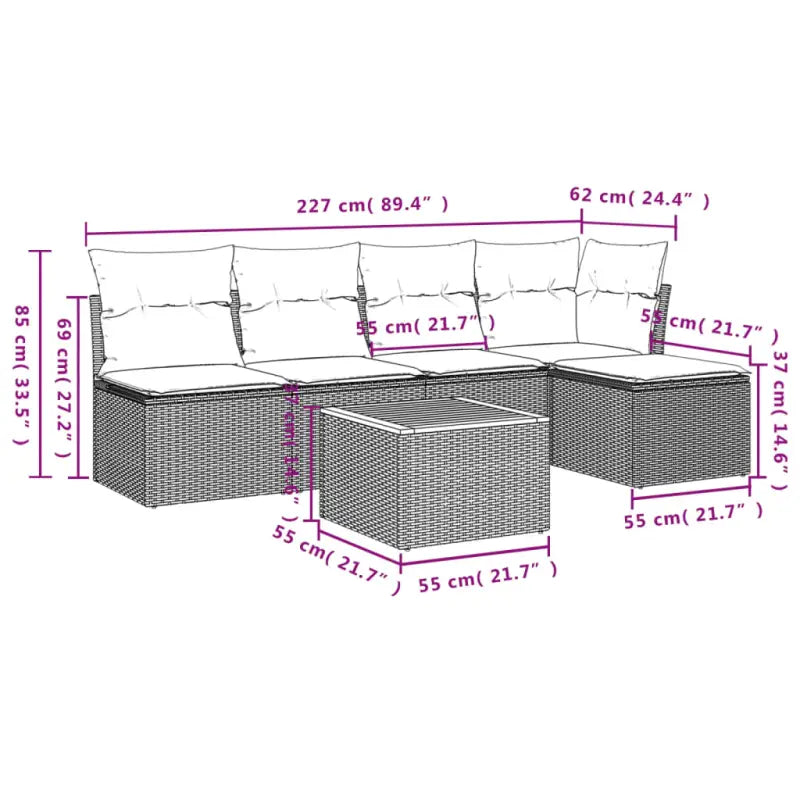 Loungebankset van beige materiaal met gepoedercoat staal afmetingen - Tuinsets