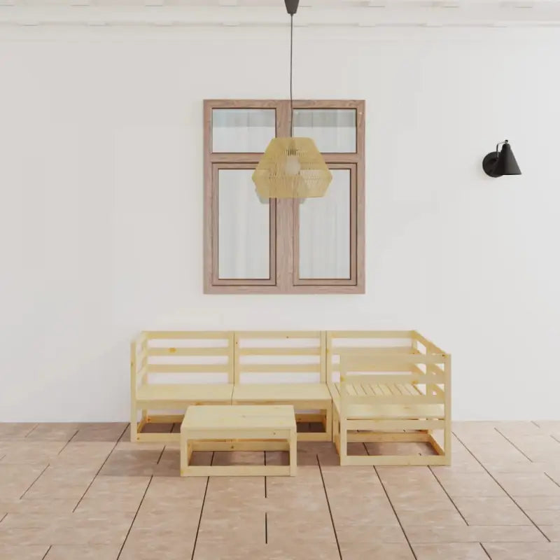Loungebankset van massief grenenhout met rug- en zijkussen - Naturel / Nee - Tuinsets