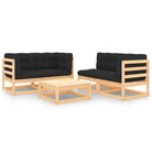 Loungebankset van massief grenenhout met rug- en zijkussen - Naturel en antraciet / Ja - Tuinsets