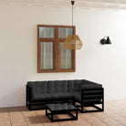Loungebankset van massief grenenhout met rug- en zijkussen - Zwart / Ja - Tuinsets