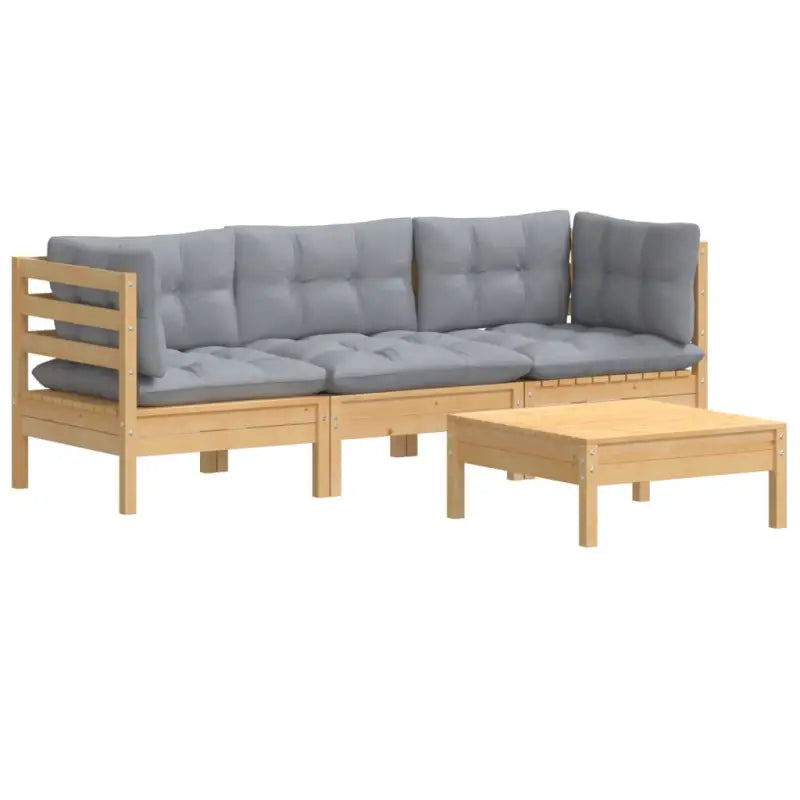 Loungebuitenbank met voetenbank en rugzijkussens van massief grenenhout - Tuinsets