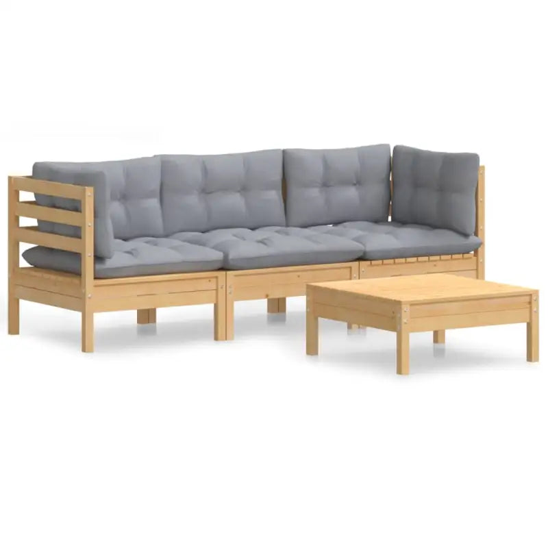 Loungebuitenbank met voetenbank en rugzijkussens van massief grenenhout - Tuinsets