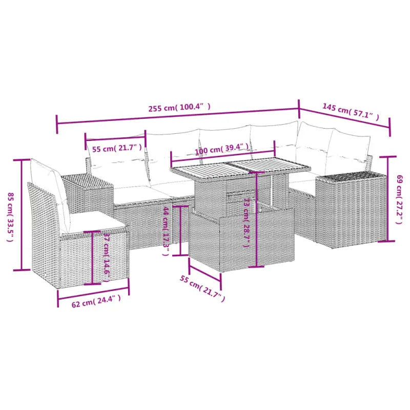 Loungeetset in zwart materiaal met gepoedercoat staal en perfecte afmetingen - Tuinsets