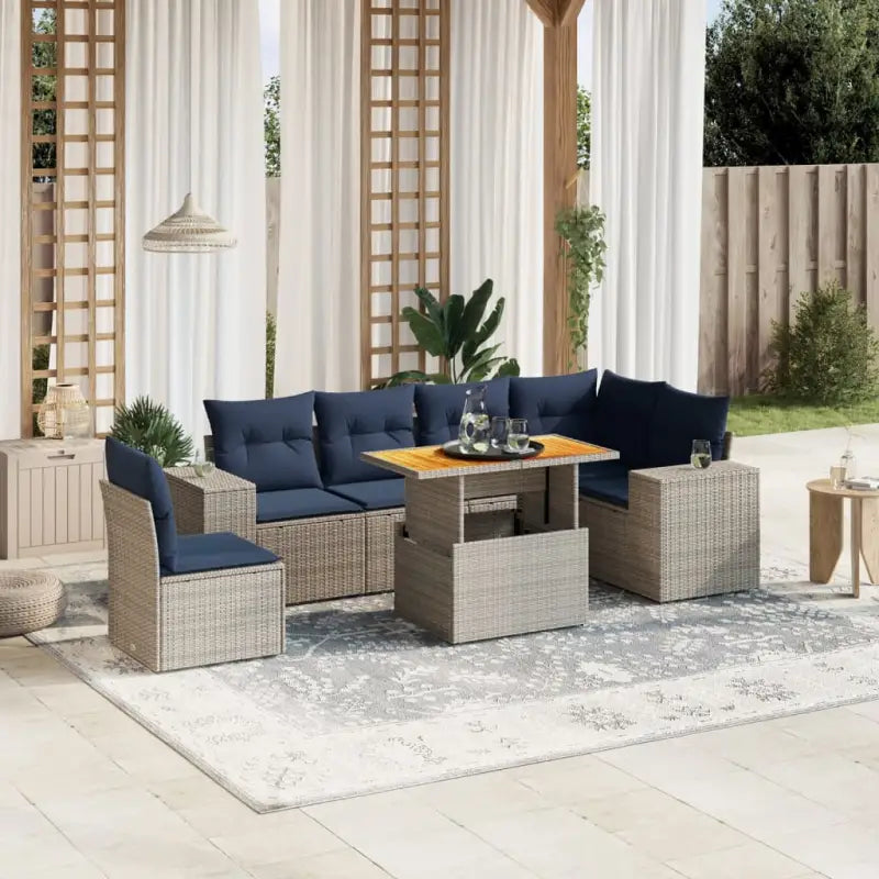 Loungeetset in zwart materiaal met gepoedercoat staal en perfecte afmetingen - Grijs / Tafel + hoek + 3x midden
