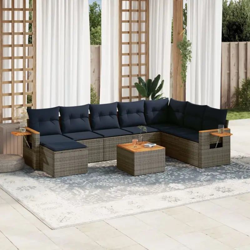 Loungehoek in grijs materiaal met gepoedercoat staal en waterdichte tas - Grijs en blauw / Met tafel - Tuinsets