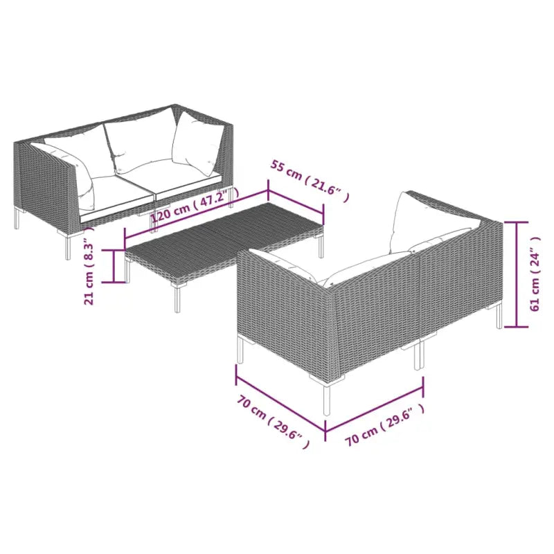 Loungehoek met halfrond pe-rattan en lichte constructie voor buiten - Tuinsets