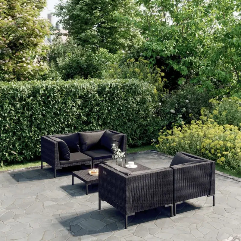 Loungehoek met halfrond pe-rattan en lichte constructie voor buiten - 4x hoek + Tafel - Tuinsets
