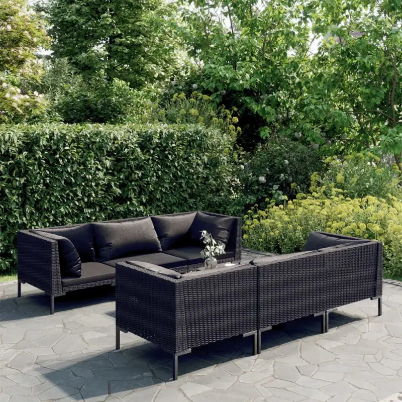 Loungehoek met halfrond pe-rattan en lichte constructie voor buiten - 4x hoek + 2x midden + Tafel - Tuinsets