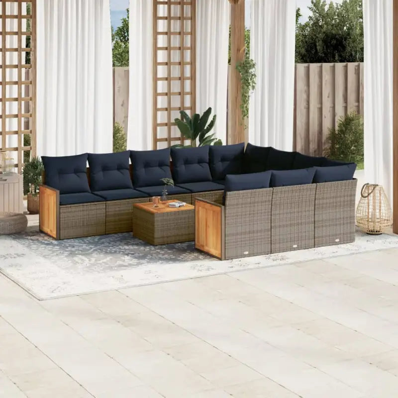 Loungeplek met grijs materiaal en waterdichte zak voor buitenplezier - Grijs en blauw / Met tafel - Tuinsets