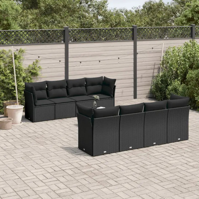 Loungeset in beige materiaal en gepoedercoat staal met perfecte afmetingen - Zwart / Tafel + 4x hoek + 4x midden