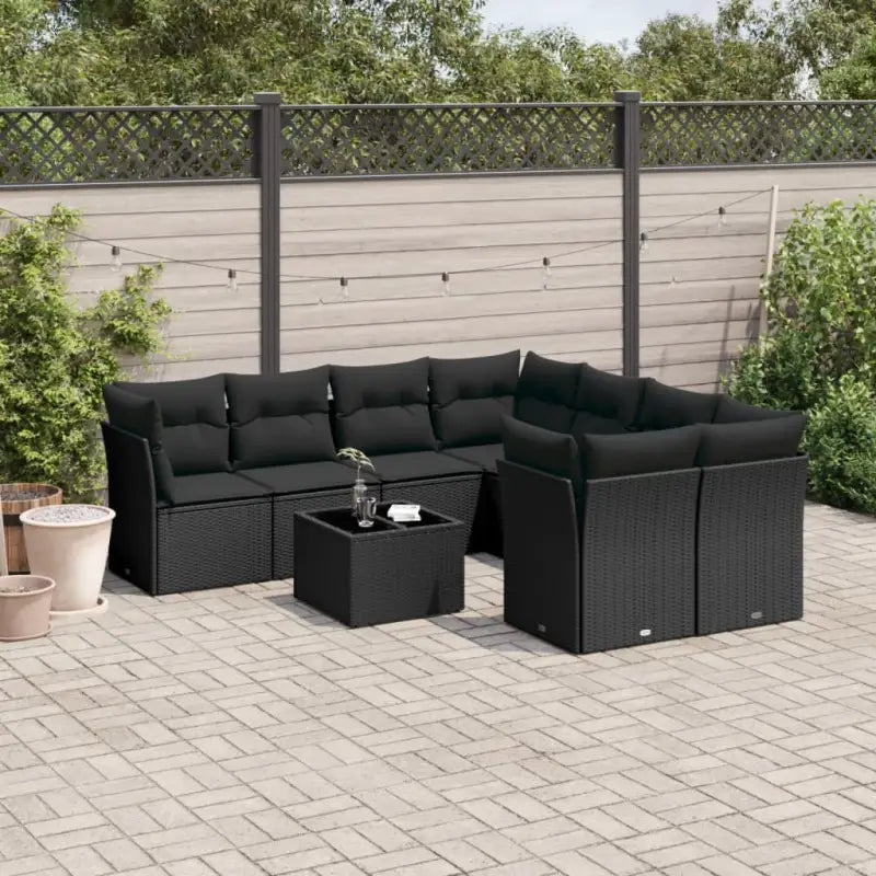 Loungeset in beige materiaal en gepoedercoat staal met perfecte afmetingen - Zwart / 4x midden + Tafel + 4x hoek