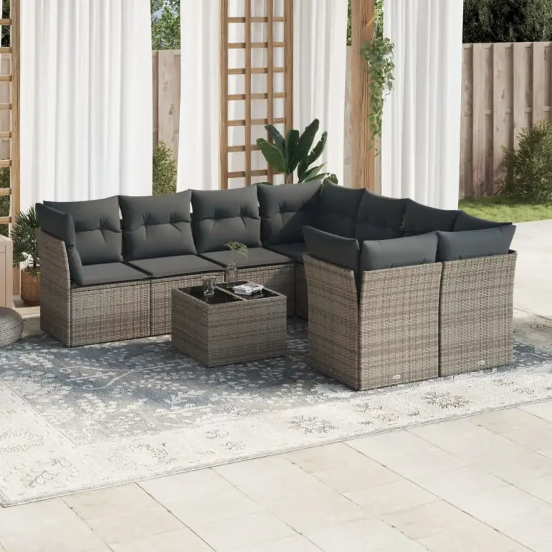 Loungeset in beige materiaal en gepoedercoat staal met perfecte afmetingen - Grijs / 4x midden + Tafel + 4x hoek