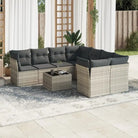 Loungeset in beige materiaal en gepoedercoat staal met perfecte afmetingen - Lichtgrijs / 4x midden + Tafel + 4x hoek