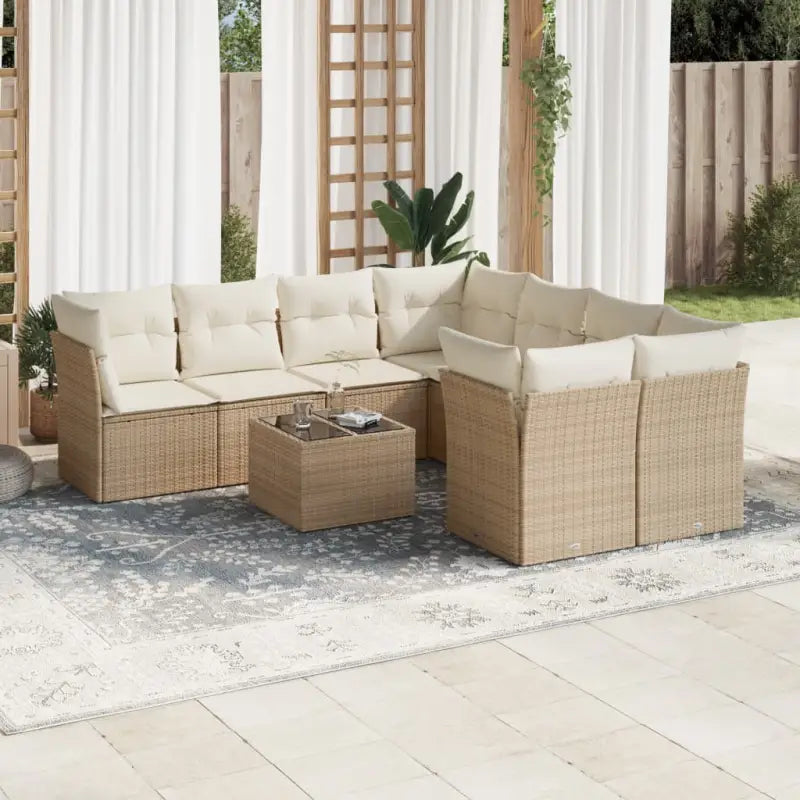 Loungeset in beige materiaal en gepoedercoat staal met perfecte afmetingen - beige en crèmekleurig / 4x midden + Tafel