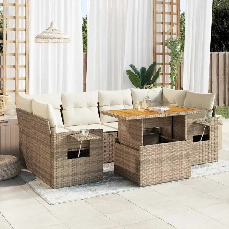 Loungeset in beige materiaal met gepoedercoat staal en Afmetingen - beige en crèmekleurig / met opbergruimte - Tuinsets