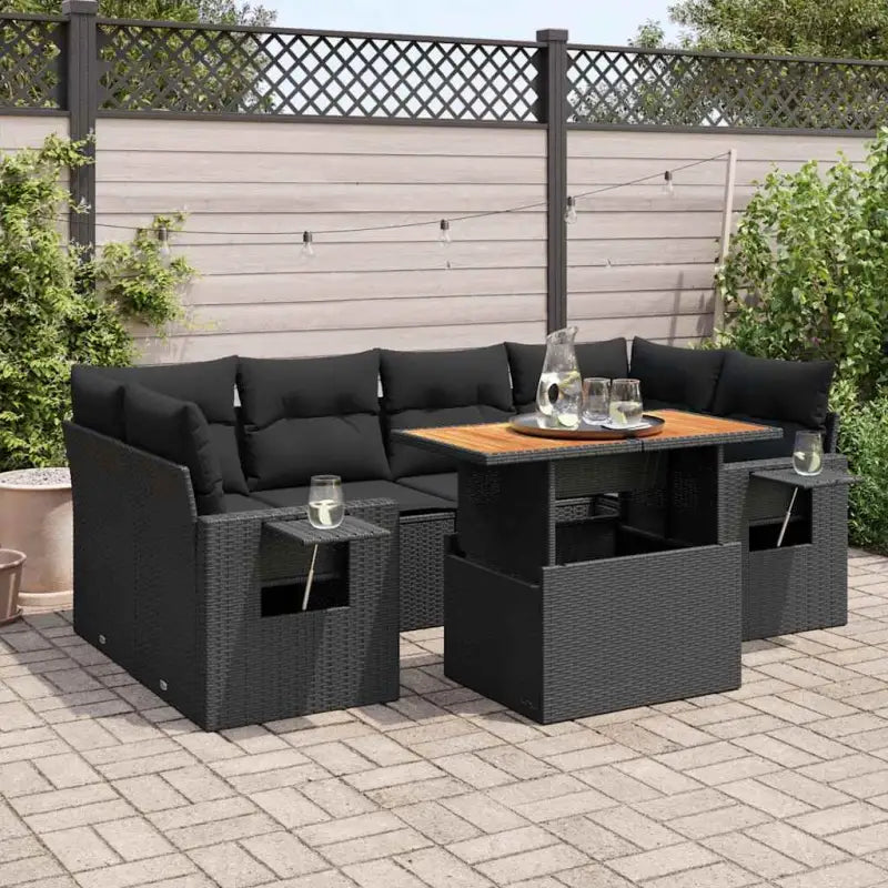 Loungeset in beige materiaal met gepoedercoat staal en Afmetingen - Zwart / met opbergruimte - Tuinsets