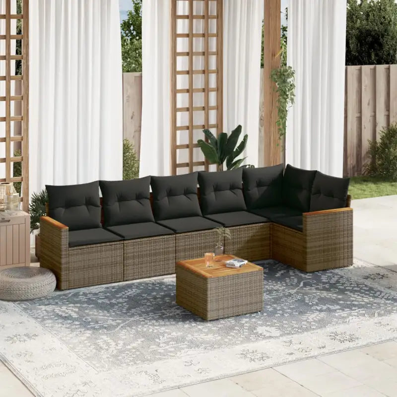 Loungeset in beige materiaal met gepoedercoat staal en waterdichte tas - Grijs / Met tafel - Tuinsets