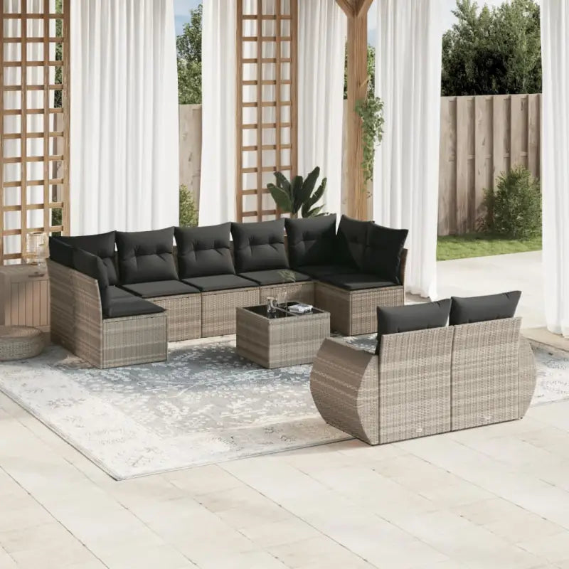 Loungeset in beige materiaal met waterdichte tas en gepoedercoat staal - Lichtgrijs en donkergrijs / Met tafel