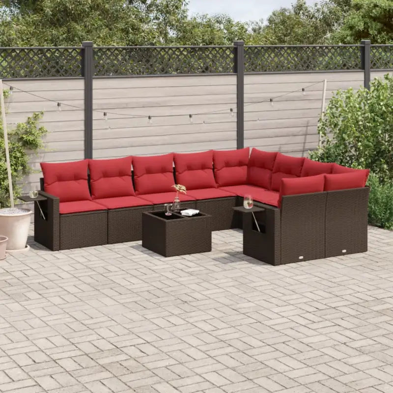 Loungeset in bruin materiaal met gepoedercoat staal en afmetingen - Bruin / Met tafel - Tuinsets