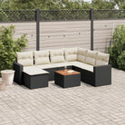 Loungeset in gemengd beige materiaal met waterdichte tas - Zwart en crème / 3x midden + hoek + voetensteun + Tafel