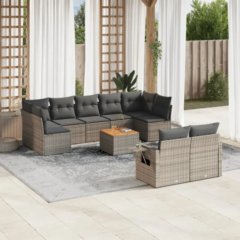 Loungeset in gemengd beige materiaal voor je tuin of terras - Grijs / 2x corner + table + 5x middle - Tuinsets