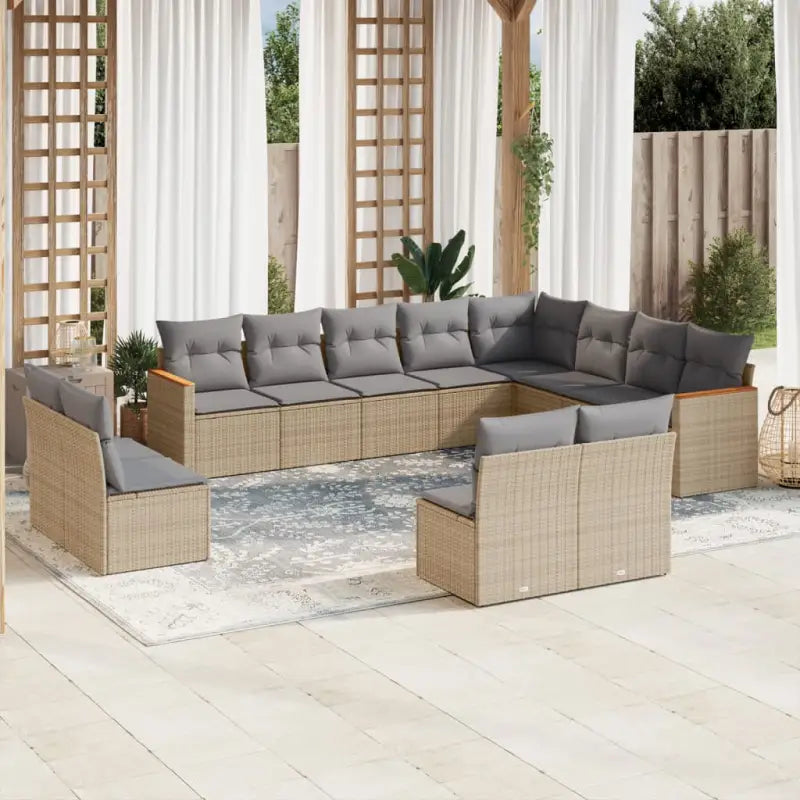 Loungeset in gemengd beige met gepoedercoat staal en afmetingen - Tuinsets