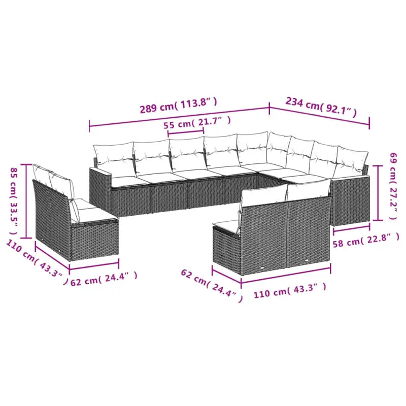 Loungeset in gemengd beige met gepoedercoat staal en afmetingen - Tuinsets