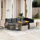Loungeset in grijs materiaal met gepoedercoat staal afmetingen - grijs en donkergrijs / 3x hoek + 3x midden + Tafel