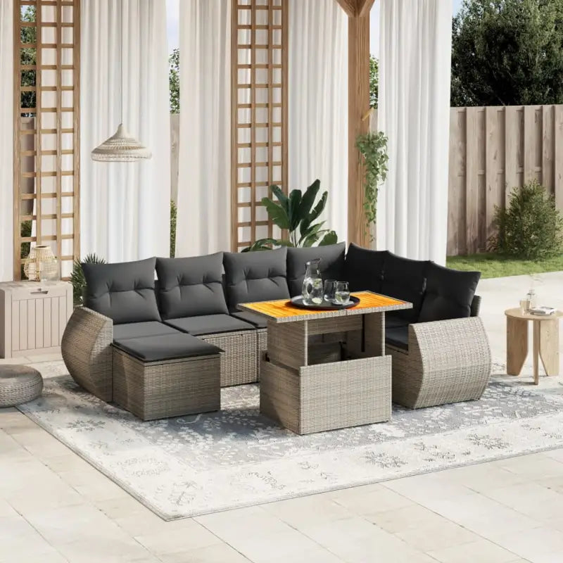 Loungeset in grijs materiaal met gepoedercoat staal afmetingen - grijs en donkergrijs / 3x hoek + 3x midden + Tafel
