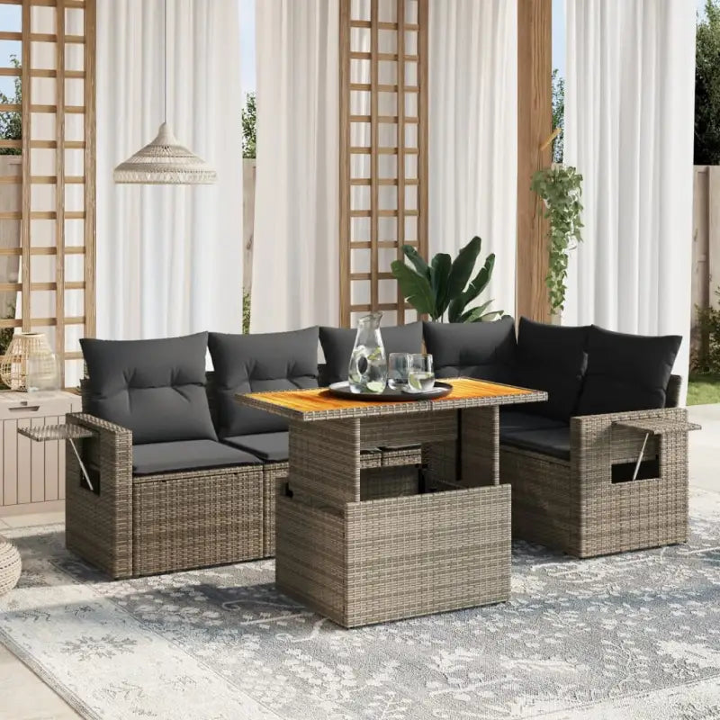 Loungeset in grijs materiaal met gepoedercoat staal afmetingen - grijs en donkergrijs / 2x midden + 3x hoek + Tafel