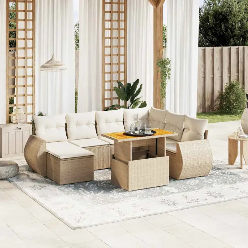 Loungeset in grijs materiaal met gepoedercoat staal afmetingen - beige en crèmekleurig / 3x hoek + 3x midden + Tafel