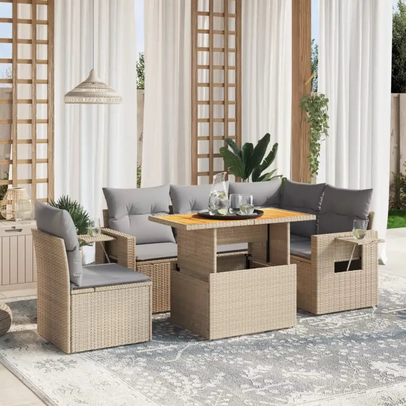 Loungeset in grijs materiaal met gepoedercoat staal afmetingen - beige en lichtgrijs / Tafel + 2x midden + 3x hoek