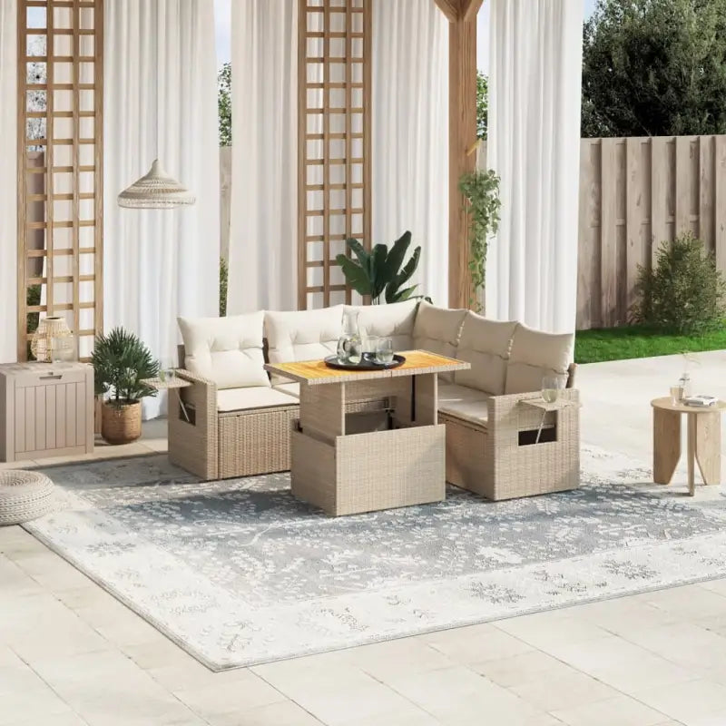 Loungeset in grijs materiaal met gepoedercoat staal afmetingen - beige en crèmekleurig / 3x hoek + 2x midden + Tafel