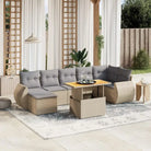 Loungeset in grijs materiaal met gepoedercoat staal afmetingen - beige en lichtgrijs / 3x midden + 3x hoek + Tafel