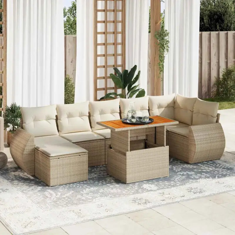 Loungeset in grijs materiaal met gepoedercoat staal afmetingen - beige en crèmekleurig / 3x hoek + Tafel + 3x midden