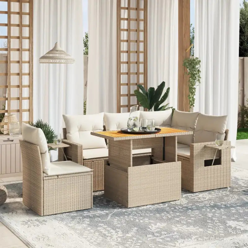 Loungeset in grijs materiaal met gepoedercoat staal afmetingen - beige en crèmekleurig / Tafel + 2x midden + 3x hoek