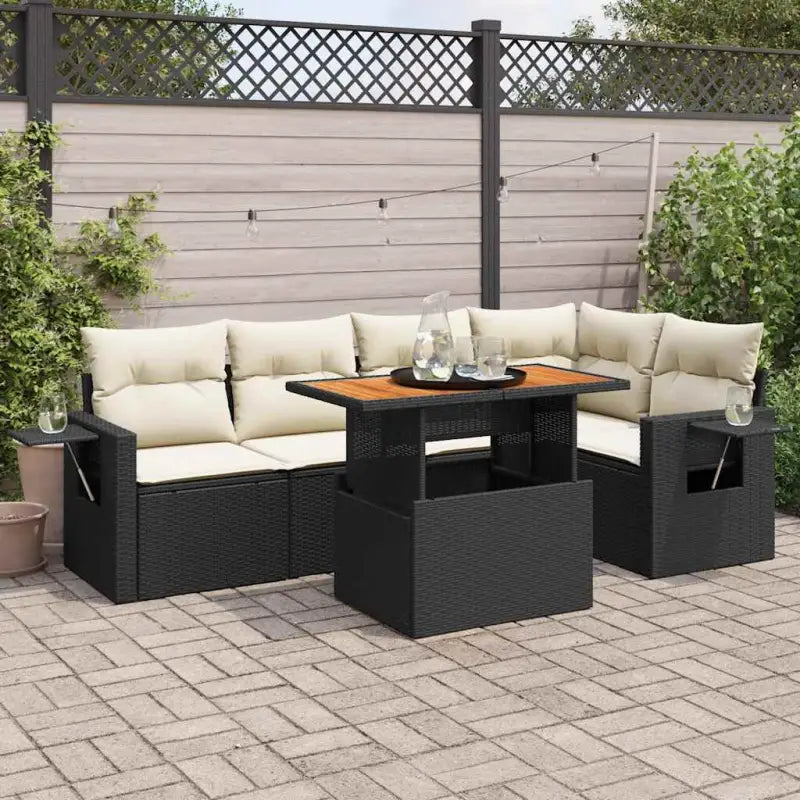 Loungeset in grijs materiaal met gepoedercoat staal afmetingen - Zwart en crème / 3x hoek + Tafel + 2x midden - Tuinsets