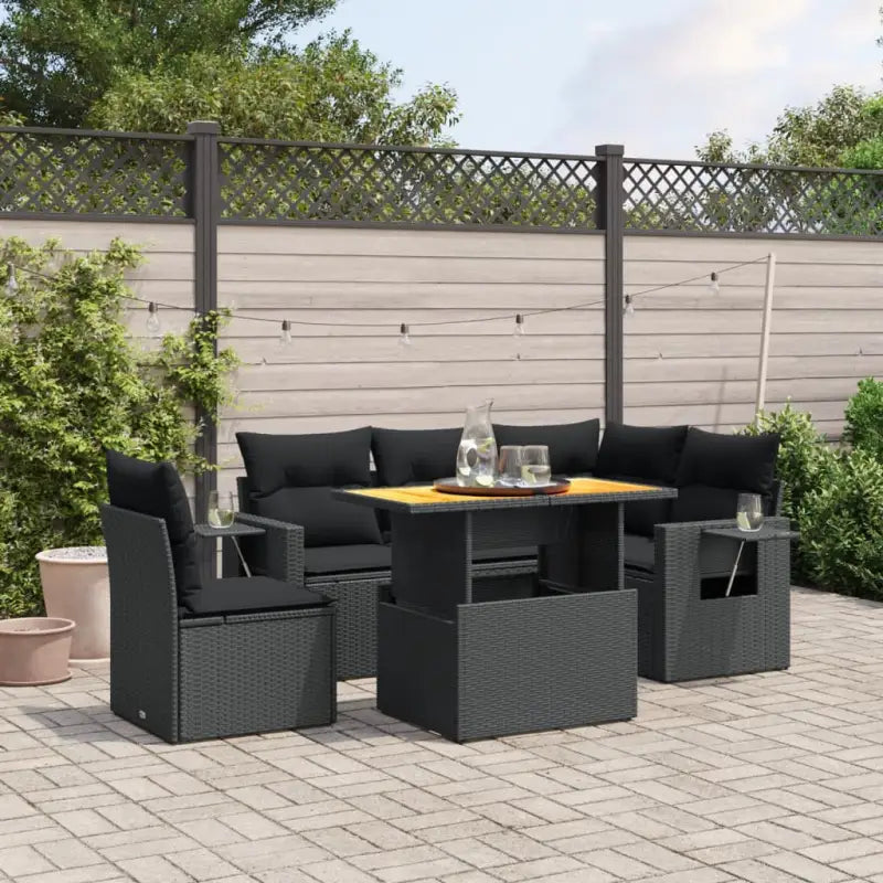 Loungeset in grijs materiaal met gepoedercoat staal afmetingen - Zwart / Tafel + 2x midden + 3x hoek - Tuinsets