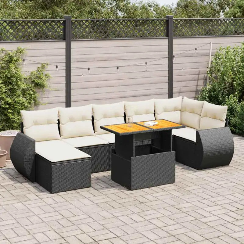 Loungeset in grijs materiaal met gepoedercoat staal afmetingen - Zwart en crème / 3x hoek + Tafel + 3x midden
