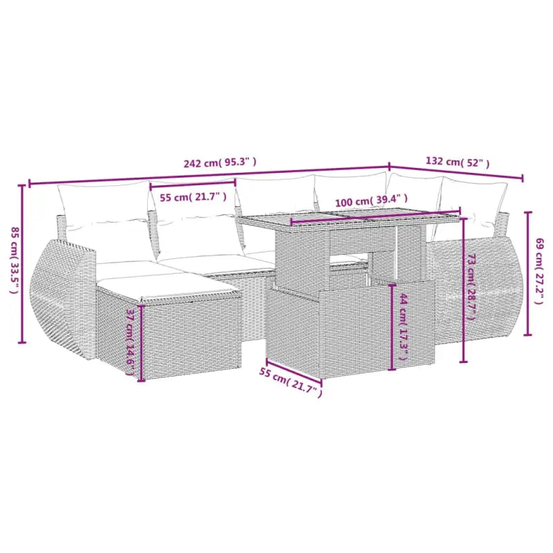 Loungeset in grijs materiaal met gepoedercoat staal en afmetingen - Grijs / zonder opbergruimte - Tuinsets