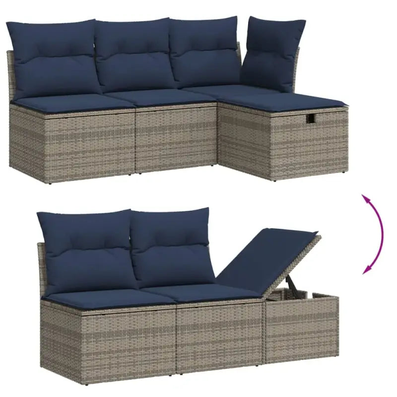 Loungeset in grijs materiaal met gepoedercoat staal en afmetingen - Grijs / zonder opbergruimte - Tuinsets